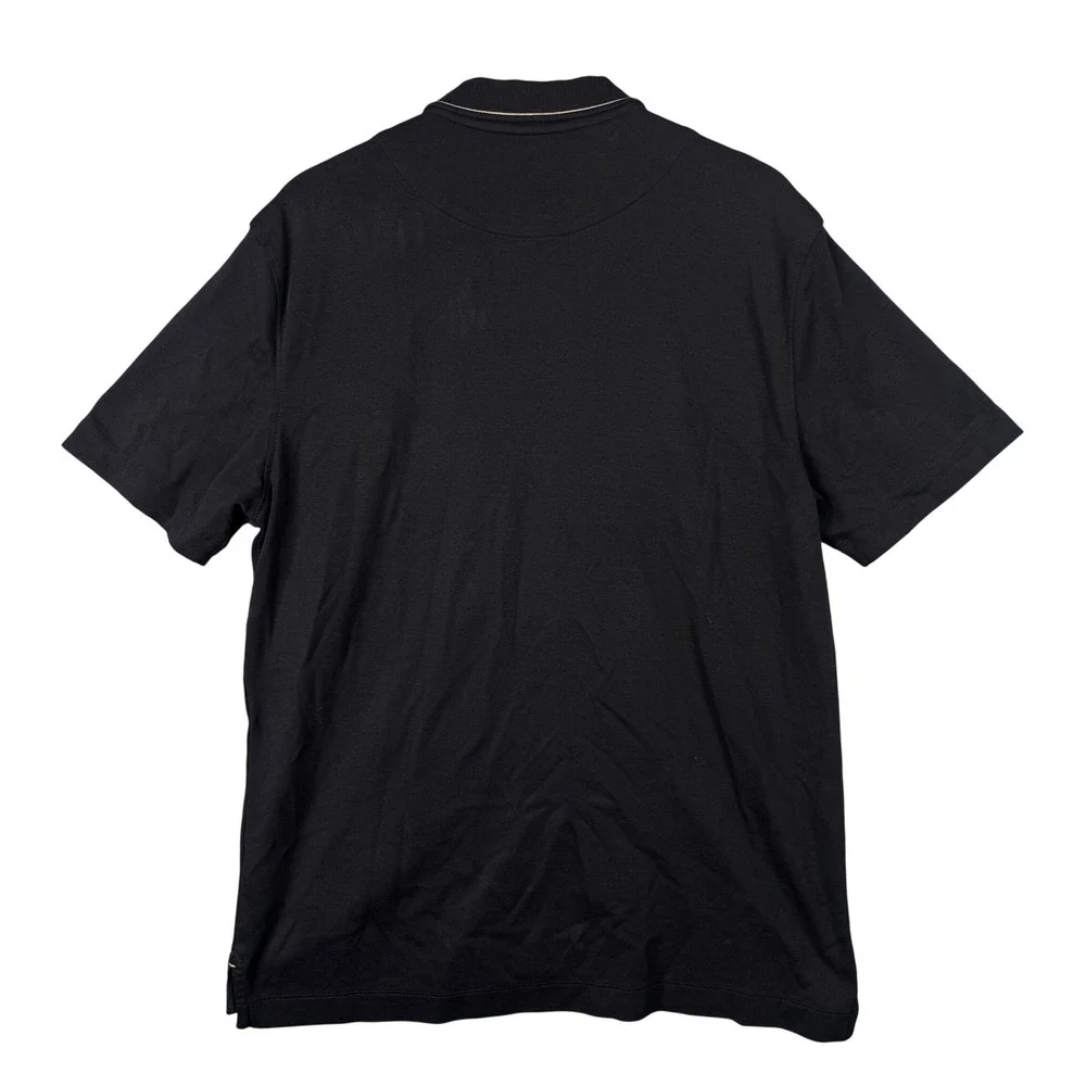 Banana Republic Mens Large Tall Black Tipped Full Button 100% Cotton Polo Shirt
